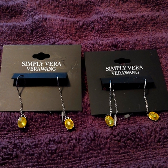 2 New Simply Vera Vera Wang yellow stone dangle earrings - Picture 1 of 2